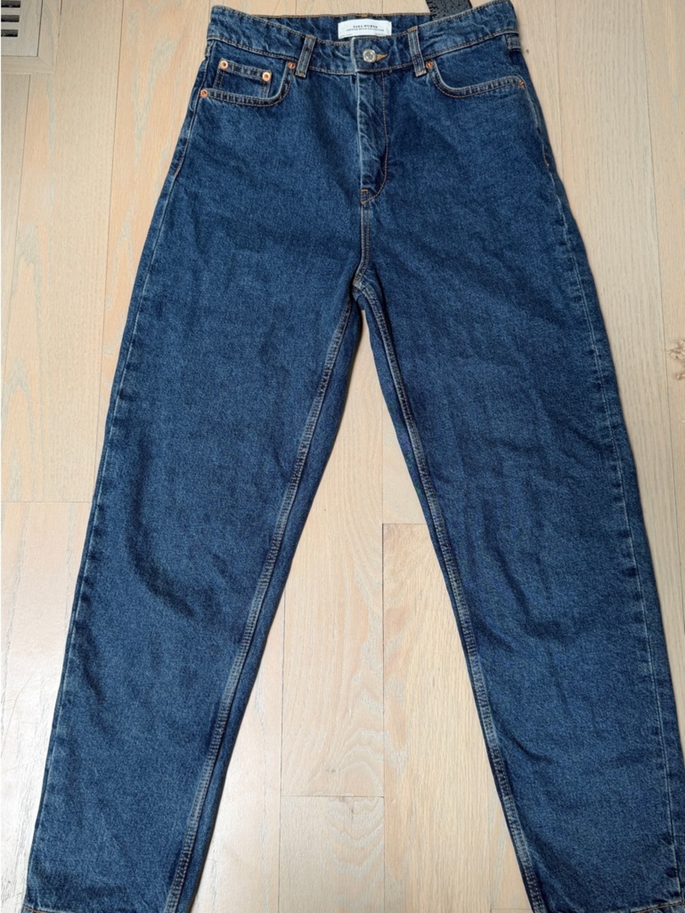 Zara Dark Blue Denim Jeans with Copper Stitching Mom Fit
